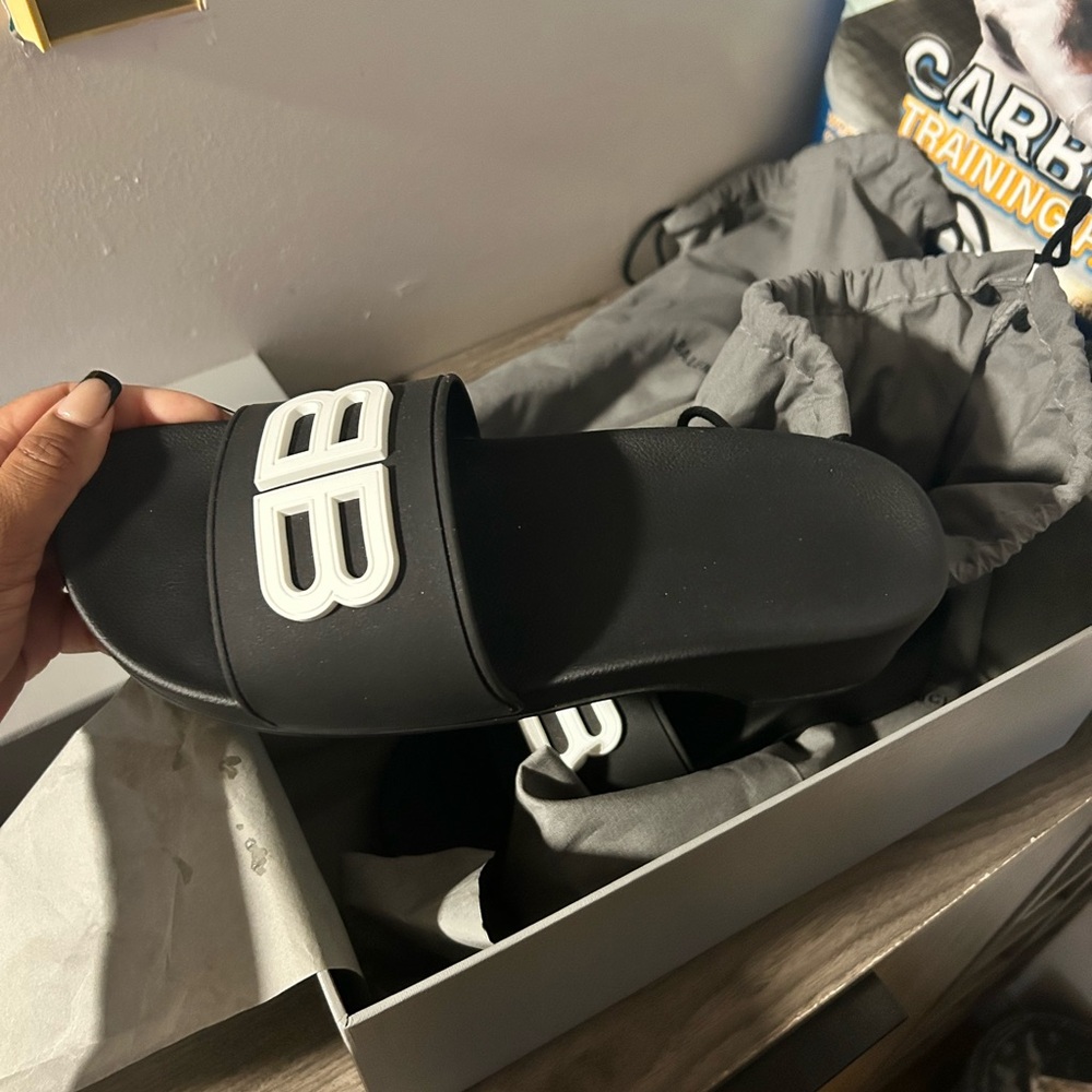 BALENCIAGA POOL WEDGE SLIDES BLACK SIZE 38